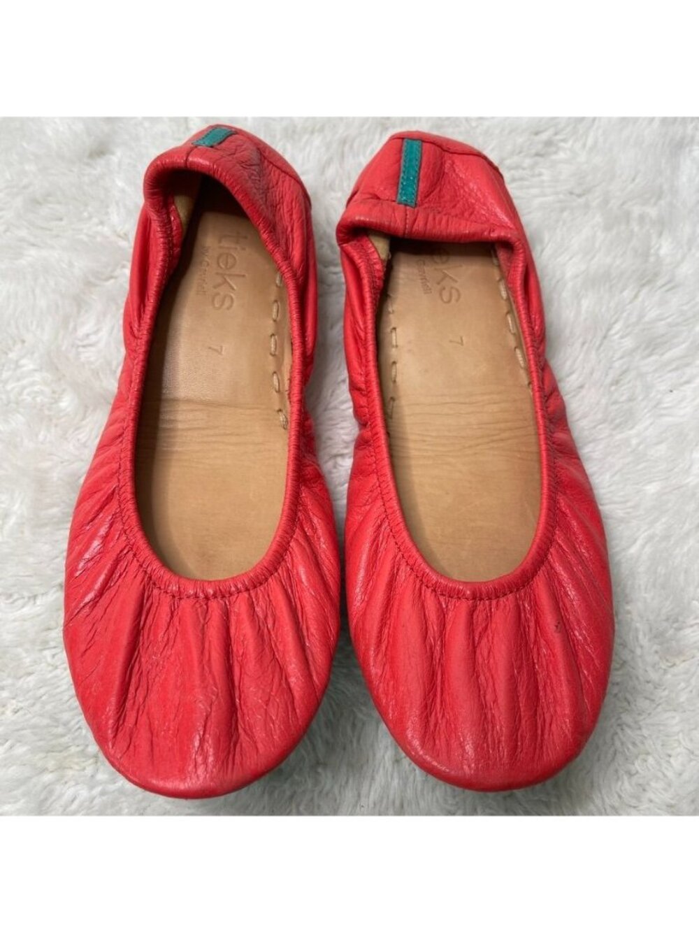 Tieks by Gavrieli Coral Leather Ballet Flats Size 7 Foldable Shoes Good Cond